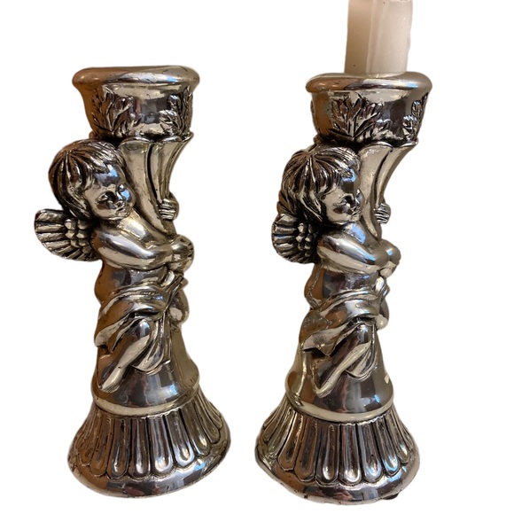 925 Silver plated 2 Tekform Angel Candlesticks pair - Picture 4 of 10